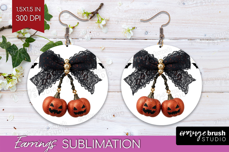 Pumpkin Bow Halloween Round Earrings Spooky Season PNG