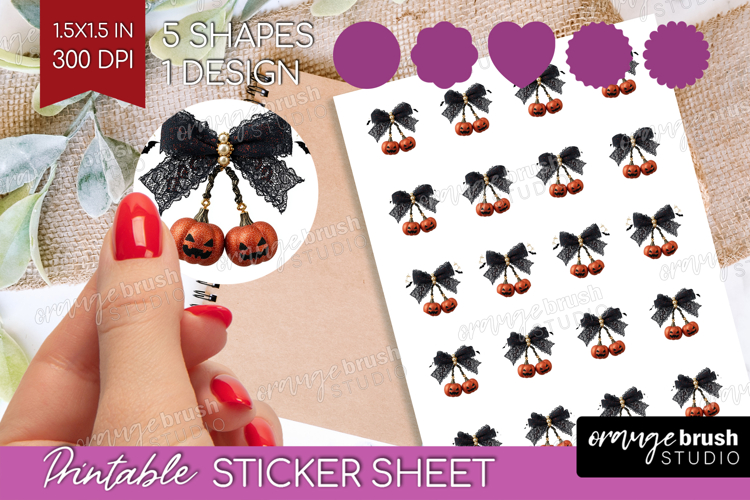 Pumpkin Bow Halloween Round Sticker Spooky Season Printable