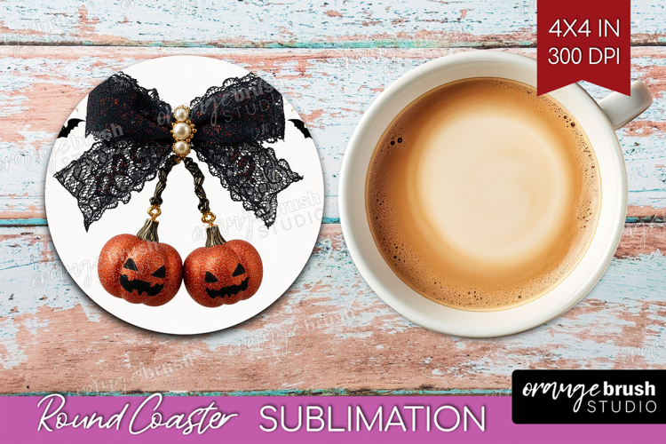Pumpkin Bow Halloween Round Coaster Spooky Season Coaster