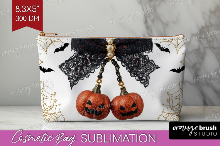 Pumpkin Bow Halloween Cosmetic Bag Spooky Season Makeup Bag