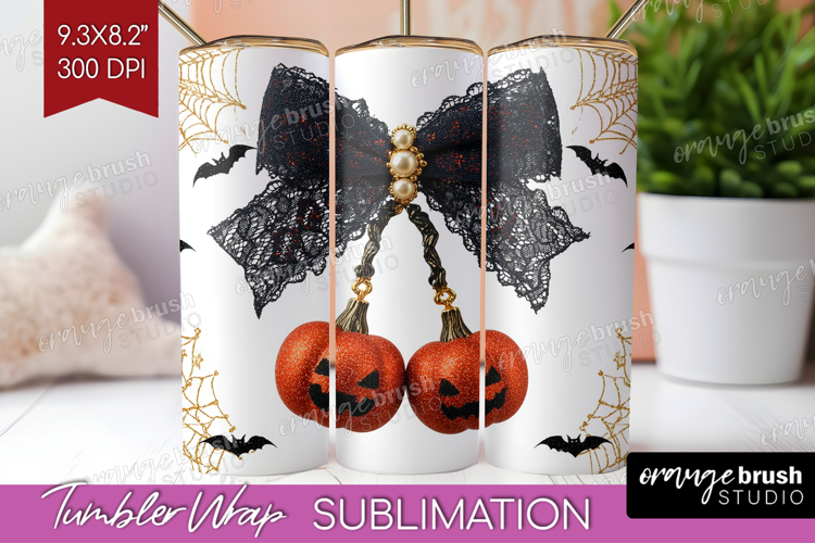 Pumpkin Bow Halloween Tumbler Wrap Spooky Season Tumbler PNG