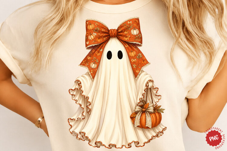 Pumpkin Bow Ghost PNG example image 1