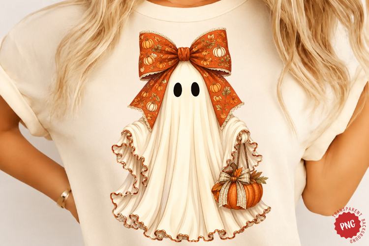 Pumpkin Bow Ghost PNG