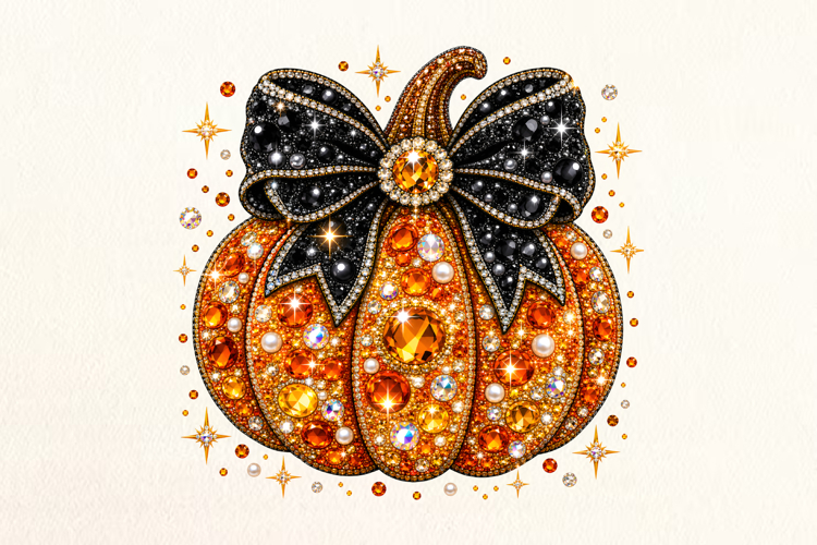 Pumpkin Bow Rhinestone PNG Design example image 1