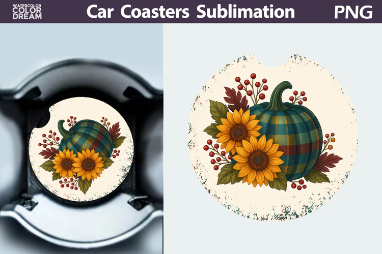 Pumpkin Floral Car Coaster | Thanksgiving Round Coaster