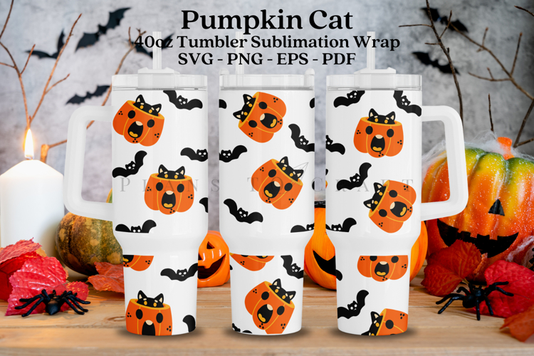Pumpkin Cat Halloween 40oz Tumbler Sublimation Wrap