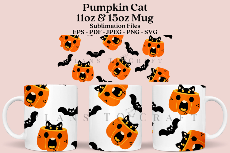 Pumpkin Cat Halloween 11&15oz Mug Sublimation Wrap