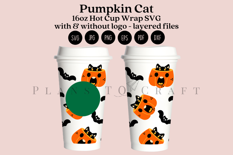 Pumpkin Cat Halloween 16oz Hot Cup Tumbler Wrap SVG