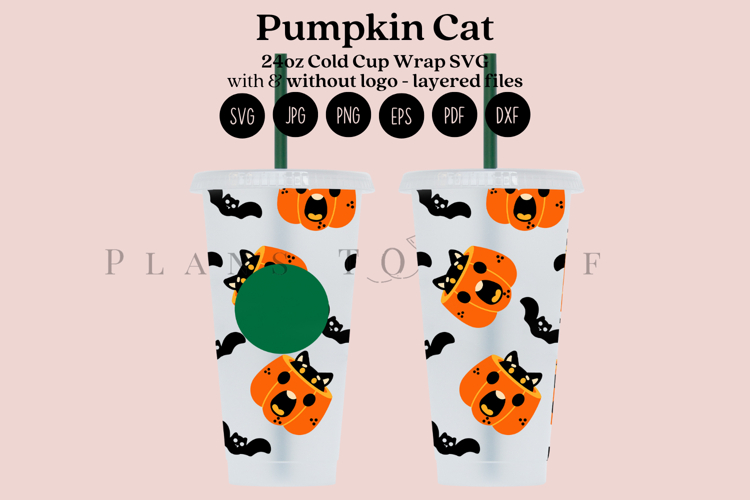 Pumpkin Cat Halloween 24oz Cold Cup Tumbler Wrap SVG