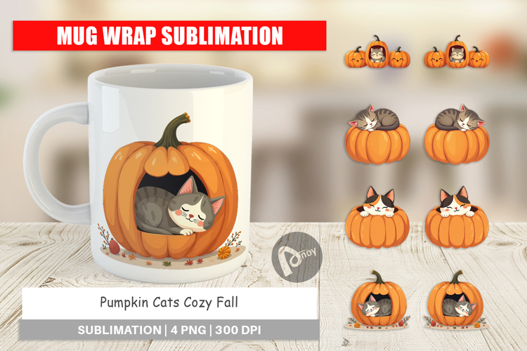 Mug Wrap Pumpkin Cats Fall