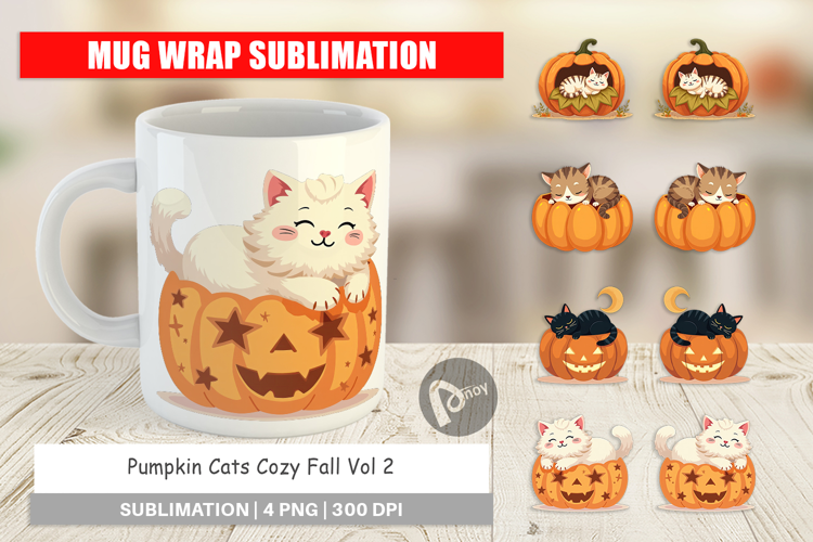 Mug Wrap Pumpkin Cats Fall