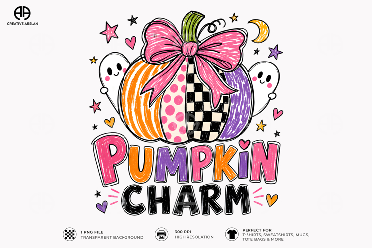Pumpkin Charm Ghost Bow PNG - Girly Halloween Shirt Design