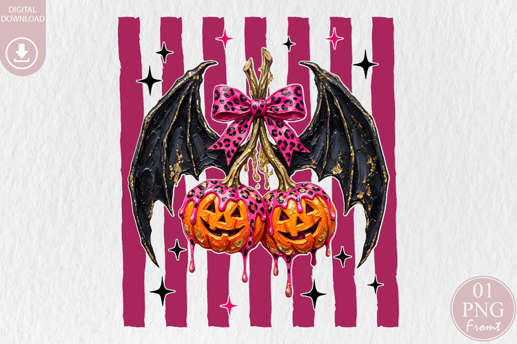 Pumpkin Cherry Bat Wings PNG,, Halloween Sublimation Design