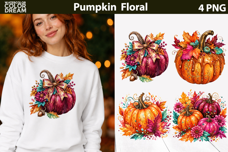 Pumpkin Floral PNG | Fall Harvest Sublimation