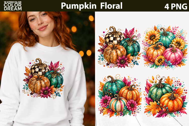 Pumpkin Floral PNG | Fall Harvest Sublimation