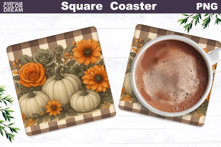 Fall Pumpkin Square Coaster | Thanksgiving Sublimation