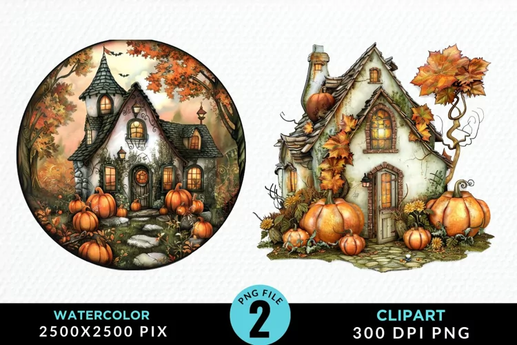 Pumpkin Cottage Sublimation PNG Clipart