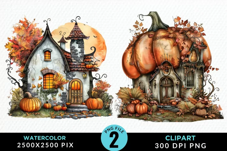 Pumpkin Cottage Sublimation PNG Clipart