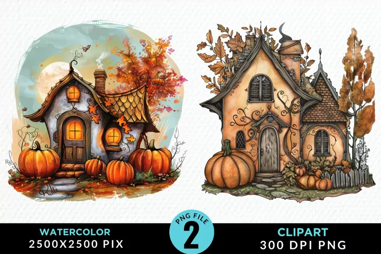 Pumpkin Cottage Sublimation PNG Clipart