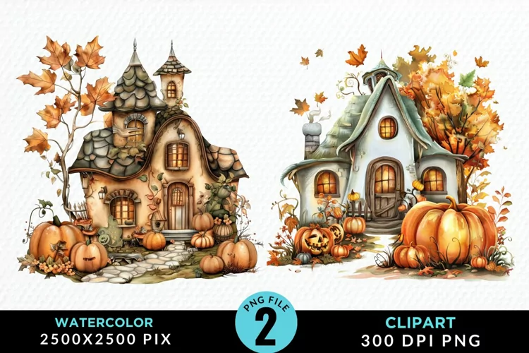 Pumpkin Cottage Sublimation PNG Clipart