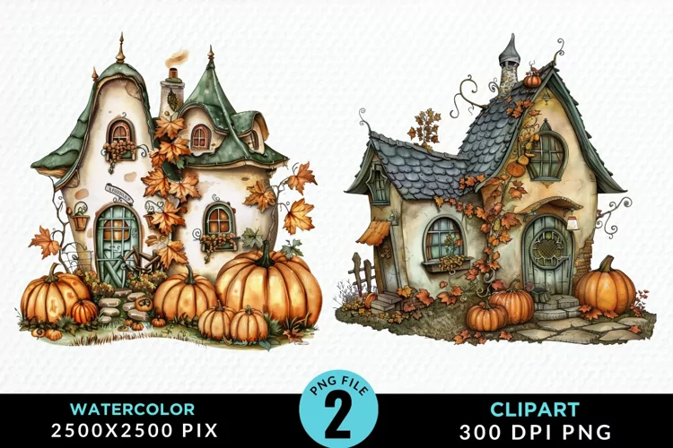 Pumpkin Cottage Sublimation PNG Clipart