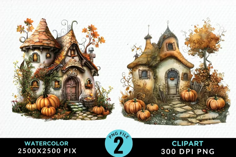 Pumpkin Cottage Sublimation PNG Clipart