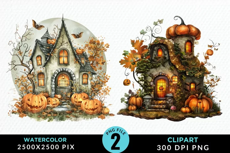 Pumpkin Cottage Sublimation PNG Clipart