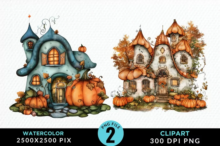 Pumpkin Cottage Sublimation PNG Clipart