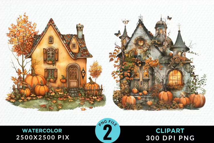 Pumpkin Cottage Illustration PNG Clipart