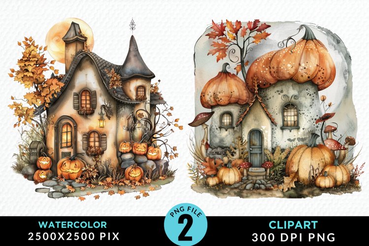 Pumpkin Cottage Illustration Clipart