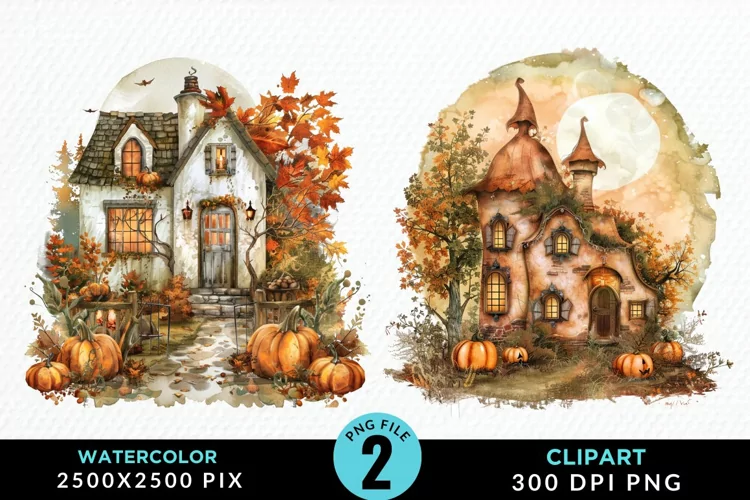 Pumpkin Cottage Sublimation PNG Clipart
