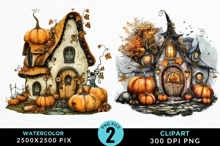 Pumpkin Cottage Sublimation PNG Clipart