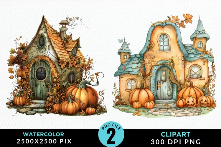 Pumpkin Cottage Sublimation PNG Clipart