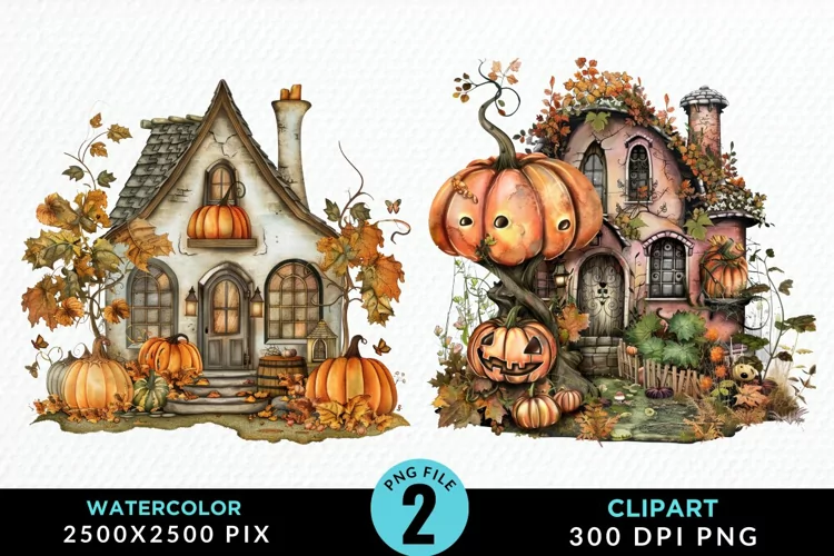 Pumpkin Cottage Sublimation PNG Clipart