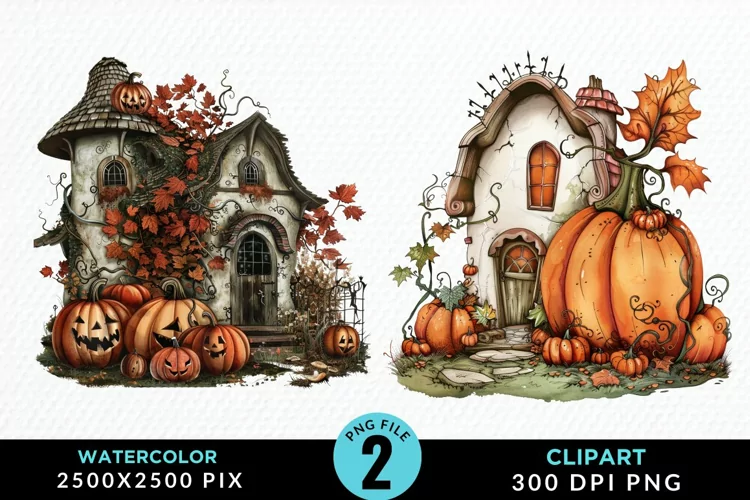 Pumpkin Cottage Illustration Clipart