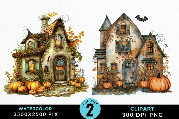 Pumpkin Cottage Sublimation PNG Clipart