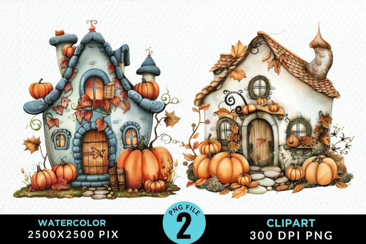 Pumpkin Cottage Sublimation PNG Clipart