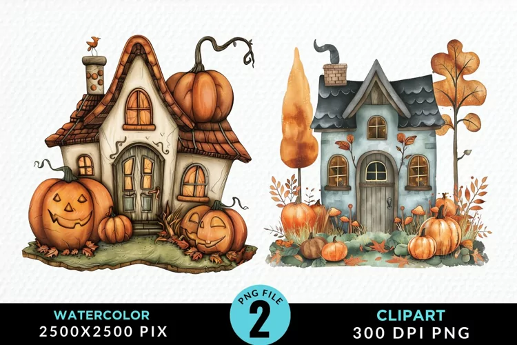 Pumpkin Cottage Sublimation PNG Clipart
