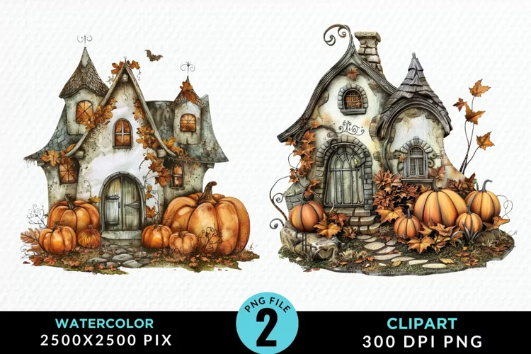 Pumpkin Cottage Sublimation PNG Clipart