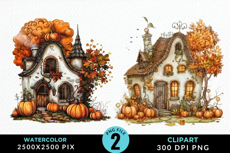Pumpkin Cottage Sublimation PNG Clipart