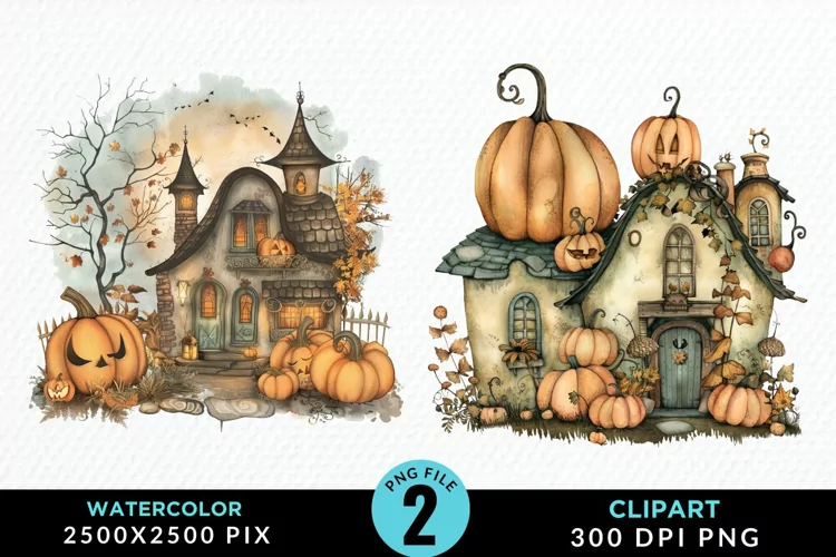 Pumpkin Cottage Sublimation PNG Clipart