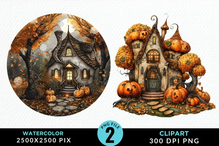 Pumpkin Cottage Illustration PNG Clipart