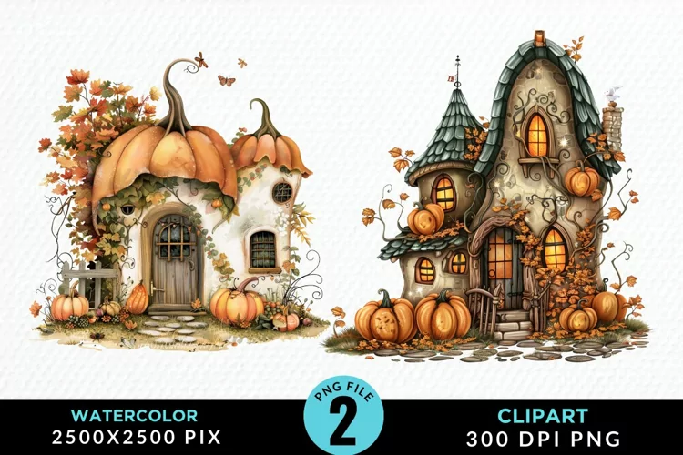 Pumpkin Cottage Sublimation PNG Clipart