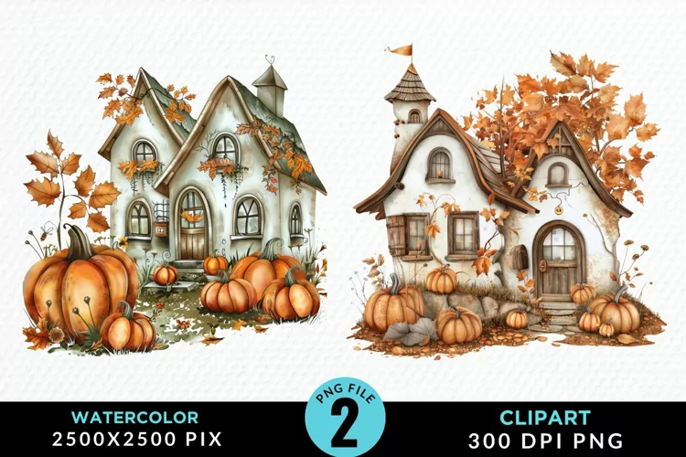 Pumpkin Cottage Sublimation PNG Clipart