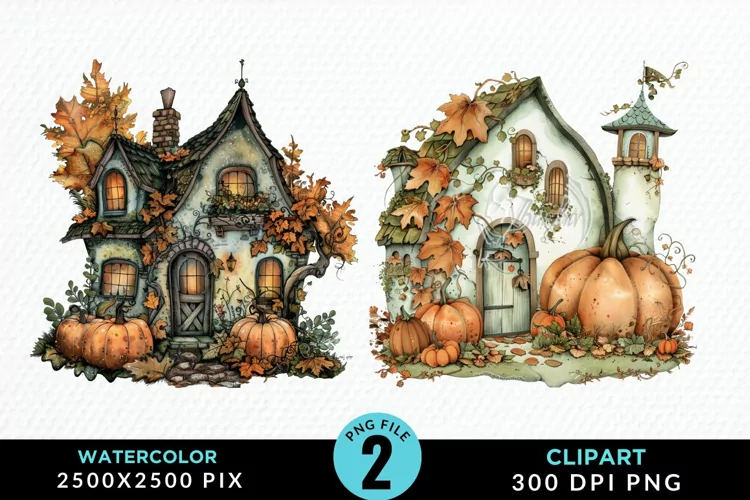Pumpkin Cottage Sublimation PNG Clipart