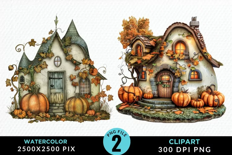 Pumpkin Cottage Sublimation PNG Clipart