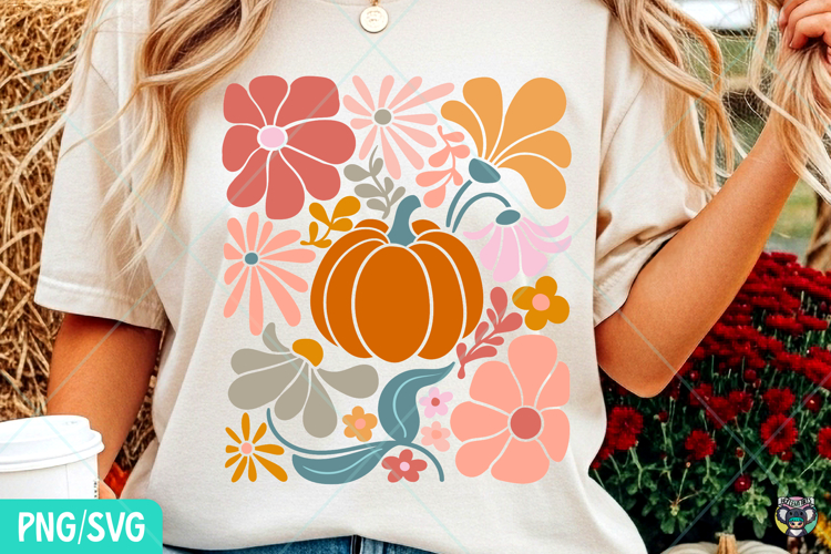 Boho Floral Pumpkin Png, Retro Fall Png, Thanksgiving Png