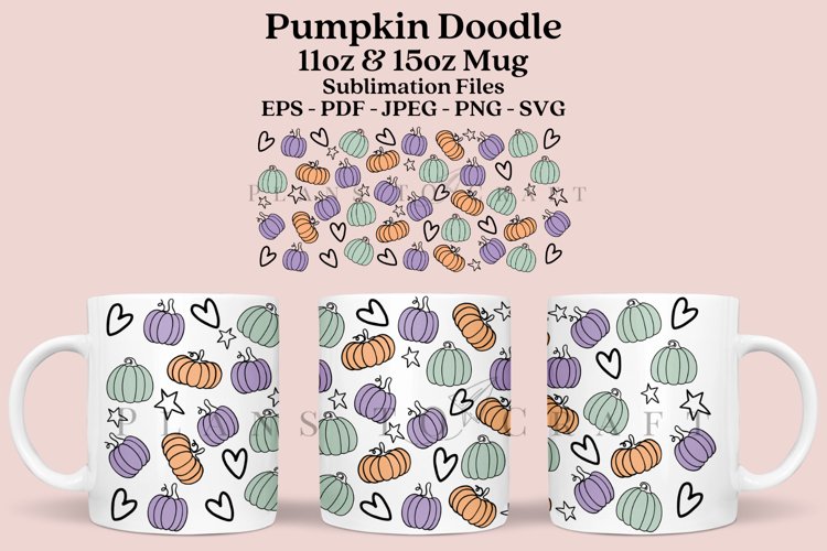 Pumpkin Doodle Mug Sublimation Wrap SVG 11oz - 15oz