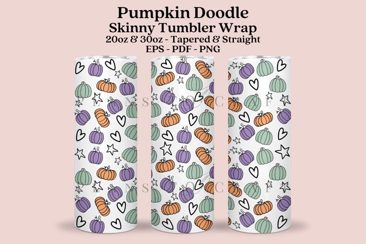 pumpkin doodle skinny tumbler sublimation wrap with high resolution 300 DPI and transparant background perfect for 20oz and 30oz skinny tumbler