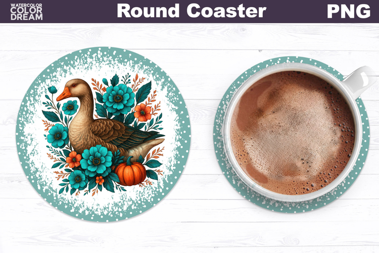 Goose Pumpkin Floral Round Coaster | Farm Animal Car Coaster